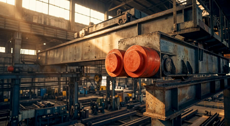 Polyurethane crane bumpers installed on heavy equipment